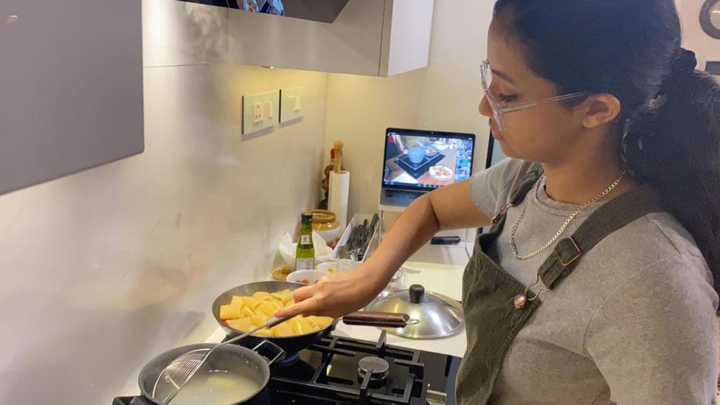 a person preparing food in a kitchen