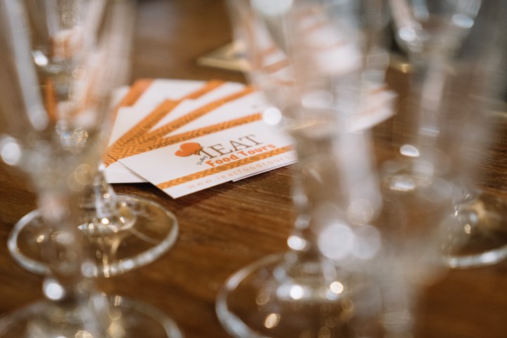 a table with wine glasses