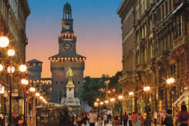 a group of people on a city street