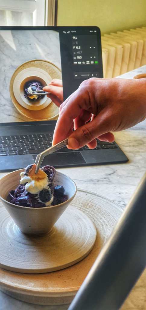 a person sitting in a bowl