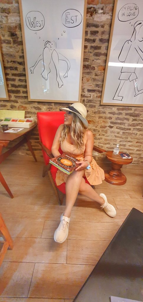 a person sitting on a table