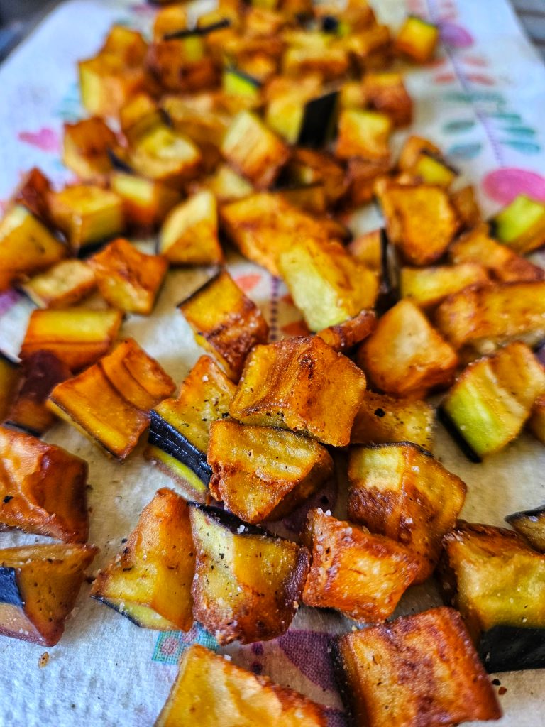 a close up of fried eggplants