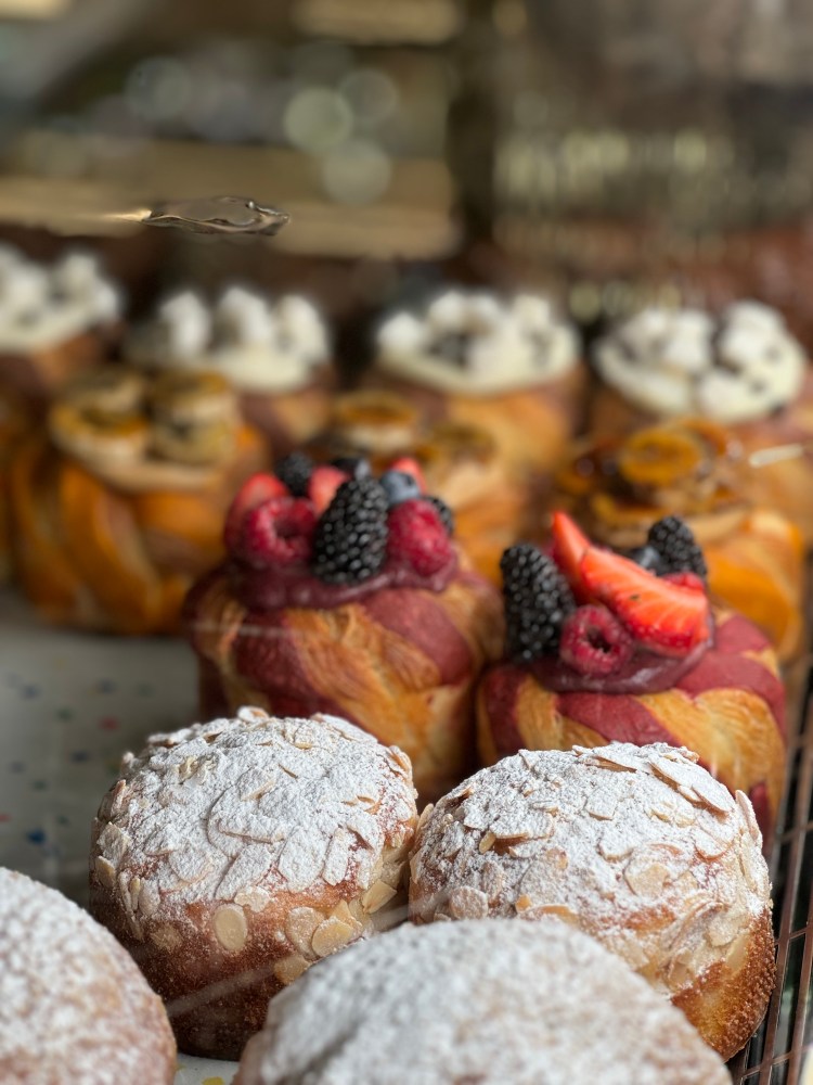 a close up of pastries