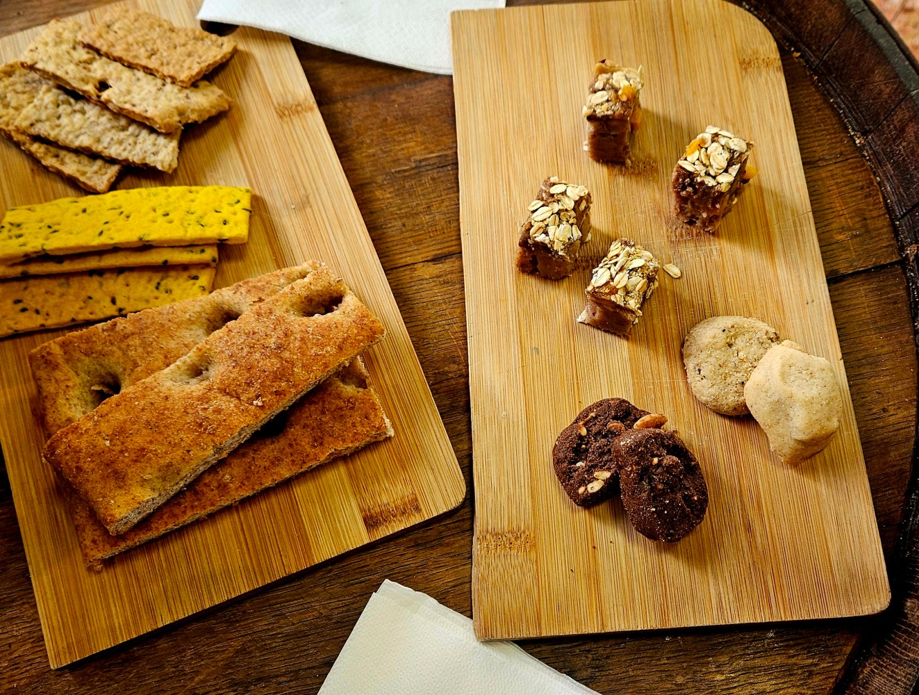 Focaccia and cookies on a table