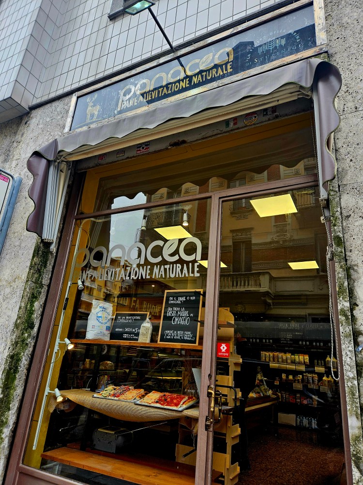 The window of a bakary shop in Turin, Italy